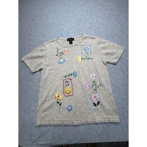 Vintage Salon Studio by Haband Woman Sweater Sz L Embroidered Silk Hem‎ Accent